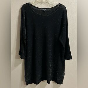 Eileen Fisher Tunic Top Size L Black Sparkly Linen Shimmer Blouse Elevated Basic